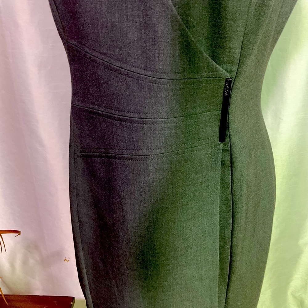 Calvin Klein Grey Wrap Fitted Dress - Picture 4 of 13
